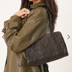 Textured Gray Snake Shoulder Bag